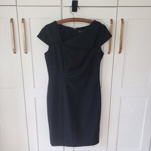 Tahari Arthur S. Levine Black Dress Womens 10 Off Shoulder Draped Neck Sheath